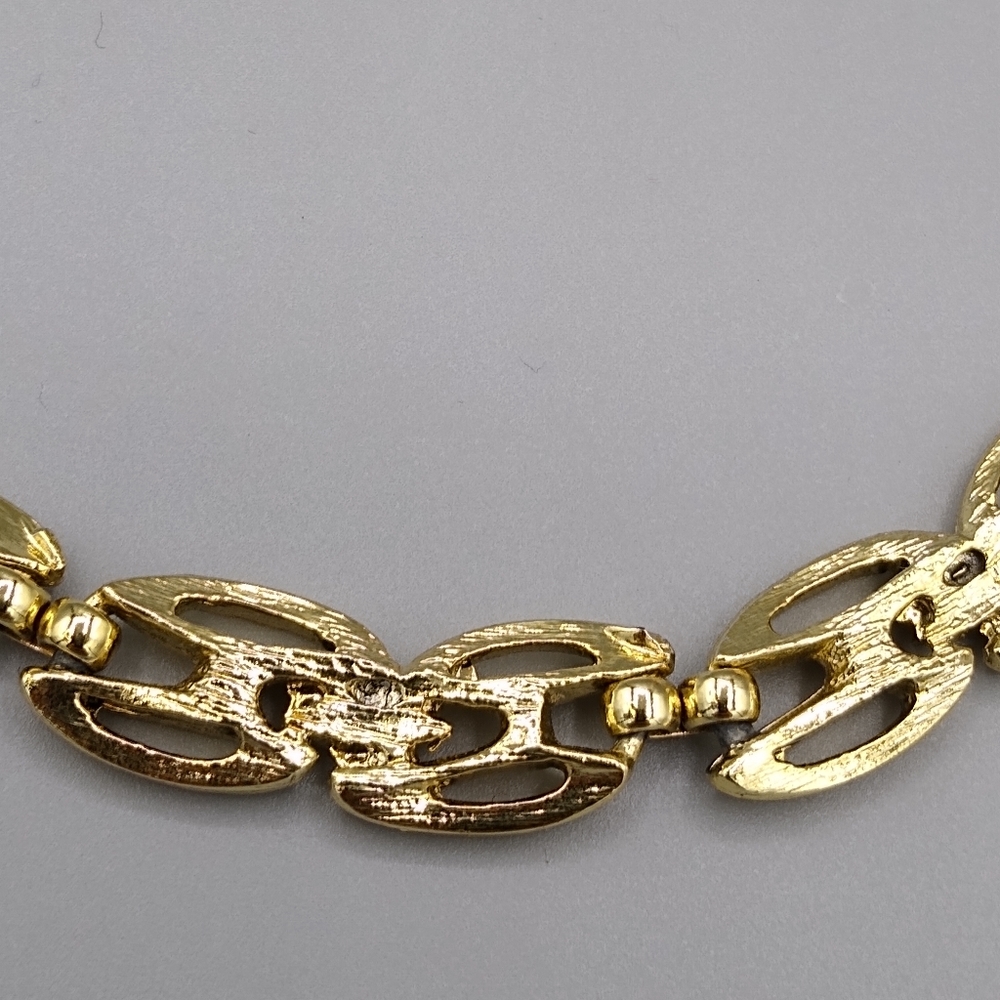 Gold tone Brushed Abstract Dual Link Necklace Vintage - Picture 12 of 13